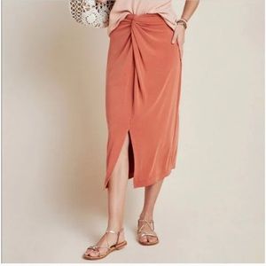 Anthropologie Junie Orange Twist-Front Midi Skirt XXSP